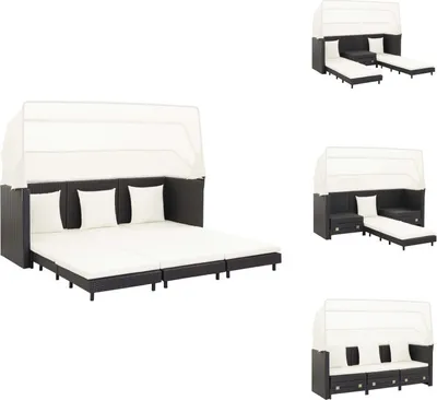 Produktbild von vidaXL Ausziehbares 3-Sitzer-Schlafsofa mit Dach Poly Rattan Schwarz -  Gartensofas