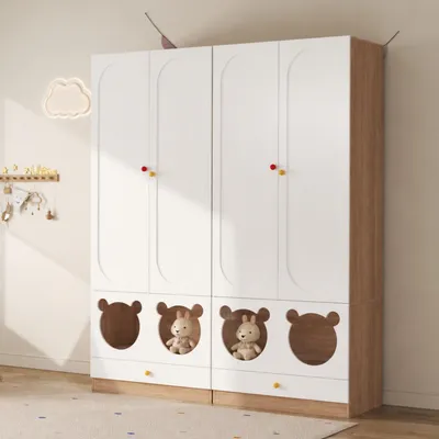 Productafbeelding van Kledingkast met twee deuren, kinderkledingkast, kinderkamer meubels, met kledingstang, 80 x 50 x 200 cm, set van 2