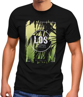 Produktbild von Herren T-Shirt Los Angeles Retro 80er Style Palmen USA Amerika Sunset Boulevard Fashion Streetstyle Neverless® schwarz-grün 4XL