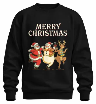 Produktbild von Merry Christmas Weihnachtsmann Schneemann Lustig Santa Claus Sweatshirt Pullover, Schwarz, M