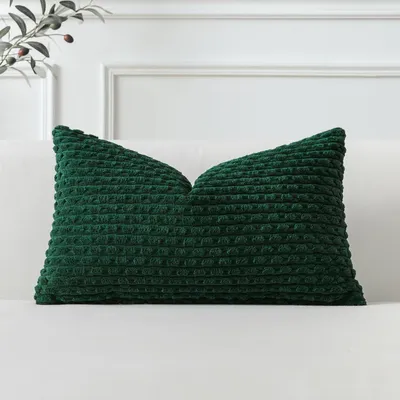 Obrázok produktu pre Poťah na vankúš, vzor: prúžky, materiál: kordová tkanina, farba: tmavozelená, rozmer: 40x60 cm, 1 kus