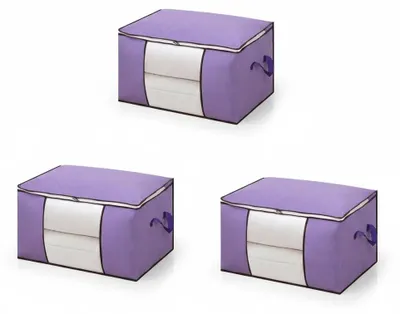 Image de Boîtes de rangement avec fenêtre transparente - Rangement sous le lit avec couvercle - Lot de 3 - Couleur : violet - Dimensions : 60 x 35 x 40 cm
