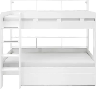 Produktbild von Etagenbett MATERA Weiß mit Regalen, Leiter, Bettschubkasten und 2 Rollrosten