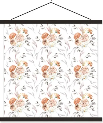 Produktbild von MuchoWow® Textilposter Blumen - Bohème - Weiß 120x120 cm mit schwarzem Rahmen - Aufhängungsset