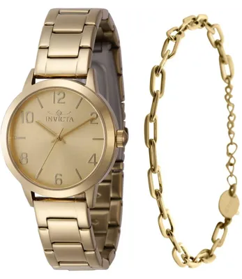 Obrázok produktu pre Invicta Wildflower 47271 Dámske Hodinky - Quartz Hnací Mechanizmus - Nerezová Oceľ so Zlatým Ciferníkom - 34 mm - s odpovedajúcim náramkom