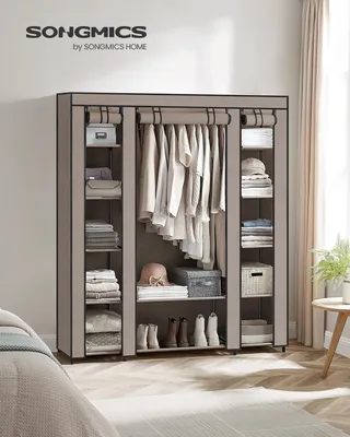 Produktbild von SONGMICS Stoffkleiderschrank mit Kleiderstange 12 Ablagen, Taupe