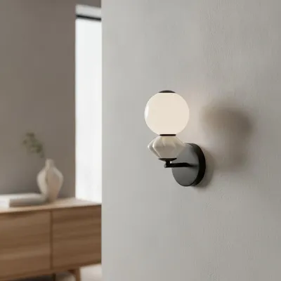Productafbeelding van Wandlamp Pallina wit - grijs, AI-gegenereerde afbeelding