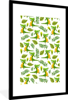 Produktbild von MuchoWow® Gerahmtes Poster Krokodil - Kinder - Design 60x90 cm - Poster mit Schwarzem Bilderrahmen Wandposter Rahmen Foto Bilder - Dekoration - Wandposter Wohnzimmer - Hochwertig