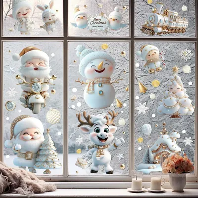 Produktbild von Fensterbilder Weihnachten Selbstklebend Wiederverwendbar 9er Set 20x30cm PVC
