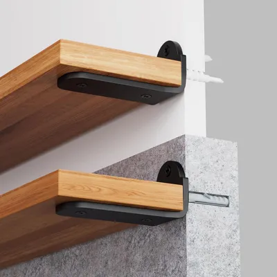 Image de Support mural en L, métal noir, 25 cm, lot de 4, capacité de charge de 70 kg