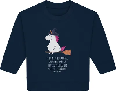 Produktbild von Mr. & Mrs. Panda Organic Baby Pullover Einhorn Hexe 6. - 12. Monat - French Navy - Geschenk, Leben, Frau, Unicorn, Einhörner, Bullover, Teufel
