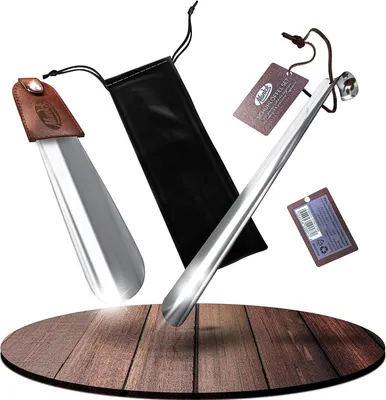 Produktbild von [2er Pack] Schuhlöffel Set Metall Schuhanzieher kurz & lang Ledergriff