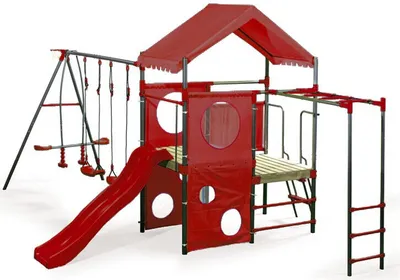 Produktbild von Wielki metalowy Plac zabaw dla dzieci OLAF Czerwony 468x339x265 cm Domek z podestem, Huśtawki, Ślizg, Drabinka