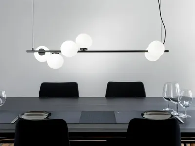 Produktbild von LED Pendelleuchte mehrflammig Schwarz & Glaskugeln für Esstisch, Breite 120cm