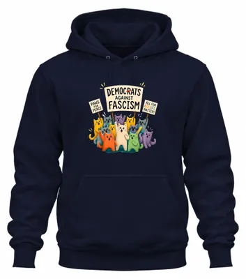 Imagen del producto de Sudadera con capucha "Democrats Against Fascism", diseño sarcástico, color azul marino, talla XL