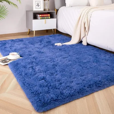 Productafbeelding van Hoogpolig tapijt, superzacht, shaggy, pluizig, vloerkleed, geschikt voor slaapkamer of kinderkamer, blauw, 200 x 300 cm