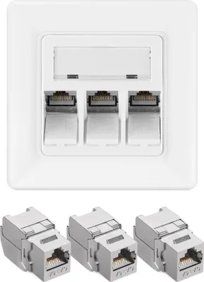 Produktbild von kwmobile Keystone Dose Modul Set - 3x Keystone Modul 1x Netzwerkdose 3-Port CAT 6A Kabel - 10Gibt/s geschirmt Metall Gehäuse RJ45 Schnappverschluss