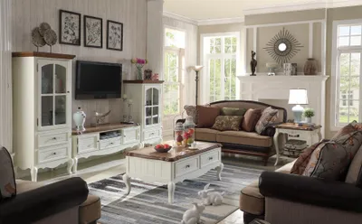 Produktbild von Landhaus Stol Wohnwand Wohnzimmer Vitrine Sideboard rtv Holz Schrank Möbel 3tlg.