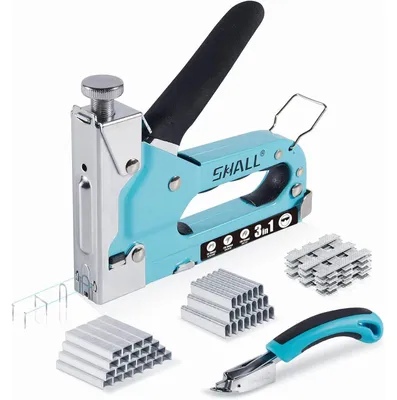 Produktbild von Handtacker Set 3 in 1 mit 3000 Klammern, regulierbarer Schusskraft, inkl. Klammerentferner, Blau