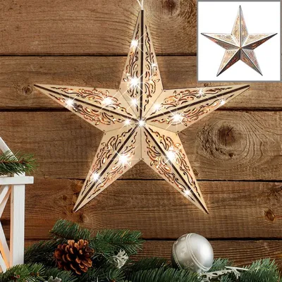 Image de Étoile de Noël en bois avec 15 LED blanc chaud