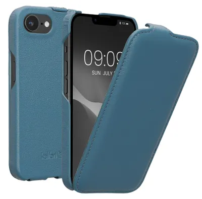 Produktbild von kalibri Flip Hülle Ultra Slim kompatibel mit Apple iPhone 17e / iPhone 16e - Leder Case Schutzhülle Tasche in Blau