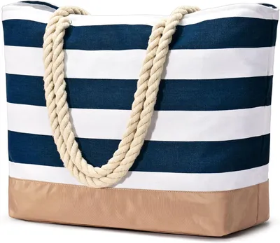 Produktbild von Strandtasche XL, wasserdichte Tote Bag mit Reißverschluss, dunkelblau, für Urlaub