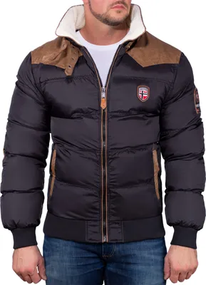 A man wearing a black puffer jacket.