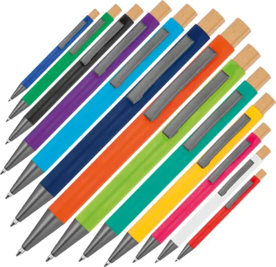 Produktbild von 13x Kugelschreiber aus recyceltem Aluminium mit Bambusdrücker / 13 Farben