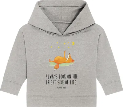 Produktbild von Mr. & Mrs. Panda Organic Baby Hoodie Fuchs Sterne 12. - 18. Monat - Heather Grey - Geschenk, Positiv, Kapuzenshirt, Optimistisch, Mond, Kapuzensweatshirt, Füchse