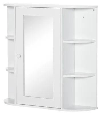 Produktbild von Spiegelschrank Badspiegel Zur Wandmontage, Hängeschrank Mit 8 Fächern, Mehrzweckschrank, Weiß, 66X17X63Cm