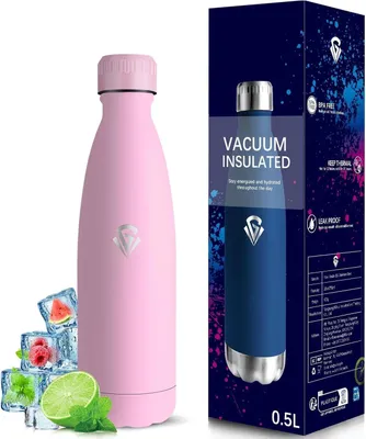 Image de Bouteille d'eau de 0,5 litre, en acier inoxydable, sans BPA, étanche, idéale pour l'école ou le bureau