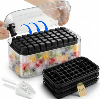 Immagine prodotto di Contenitore per il ghiaccio con coperchio, adatto per circa 200 cubetti di ghiaccio, completo di un cucchiaio per il ghiaccio