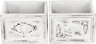 Produktbild von 2tlg. Pflanzgefäß SCHUBLADE weiß shabby chic Holzkiste für Blumen Landhaus (2 Motive)