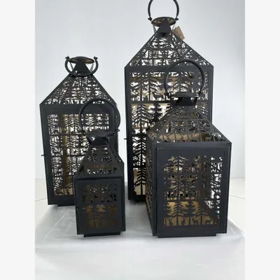 Produktbild von 4er Set Windlicht Bodenwindlicht Hängewindlicht Noël schwarz/gold Weihnachten