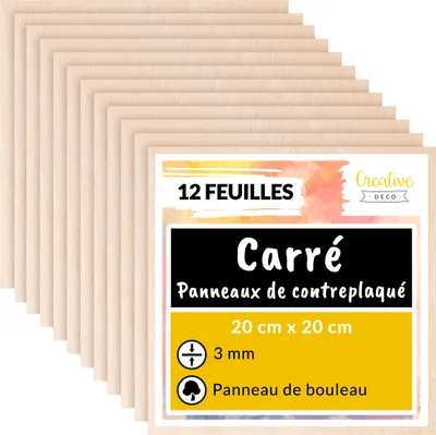 Image de Creative Deco 12 x Contreplaqué Carré 200 x 200 x 3mm +/-0,5mm Bois Brut Bouleau