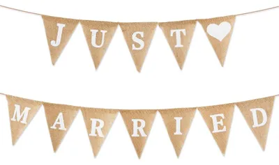 Just Married Wimpelkette aus Jute für Hochzeitsdeko