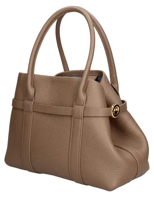 Productafbeelding van Gave Luxe Damestas van Leer, Taupe Kleur, Handtas met Afneembare Schouderband, Gemaakt in Italië