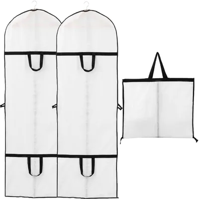 Produktbild von Kleidersack, lang, hochwertig, transparent, atmungsaktives Material, für Anzüge, Kleider, Mäntel, Hemden, Abendkleider, Aufbewahrungstasche für Anzüge, schwarz, 2 Stück, 60 x 180 cm
