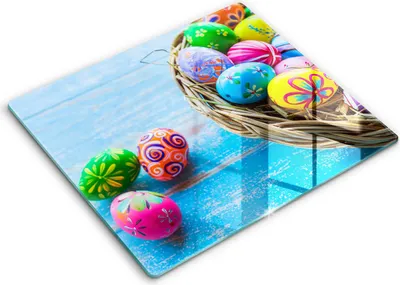 Zdjęcie produktu dla Deska kuchenna – 60 cm x 52 cm - Szklana deska do krojenia - Szkło hartowane – Antypoślizgowa - Wielkanocne Jajka Pisanki