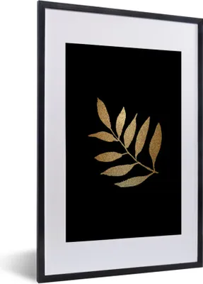 Produktbild von MuchoWow® MuchoWow® Gerahmtes Poster Schwarz und Gold - Zweig - Blätter 40x60 cm - Poster mit zchwarzem Bilderrahmen - Poster in Rahmen