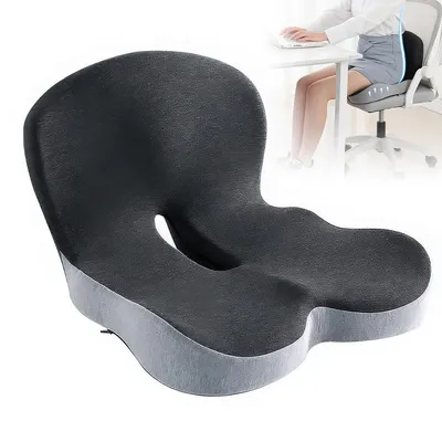 Produktbild von Sitzkissen, integriertes Sitz- und Rückenkissen, aus Memory Foam, dunkelgrau/hellgrau, lindert Steißbein- und Ischiasschmerzen