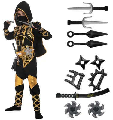 Produktbild von Spooktacular Creations Golden Ninja Deluxe Kostüm Set mit Ninja Foam Accessoires Spielzeug für Kinder Kung Fu Outfit Halloween Ideen (x-large (12-14 J