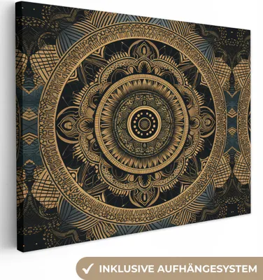 Obrázok produktu pre MuchoWow® - Plátno - Mandala - Zlatá - Bohémsky - nástenná maľba, nástenné dekorácie obrazy obývacia izba, 120x90cm