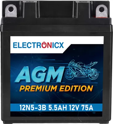 Immagine prodotto di Electronicx YB5L-B AGM Batteria Moto 12V 5,5Ah 75A ▶ Batteria Avviamento per Moto Scooter Quad - Senza Manutenzione Antivibrazione