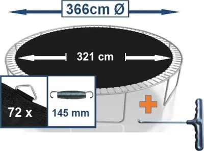 Produktbild von walexo Sprungtuch Sprungmatte incl. Federspanner für Trampolin Ø 366 cm 72 Ösen (Federn 14,5 cm)