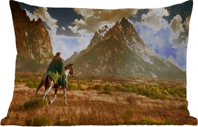 Produktbild von MuchoWow® Outdoor Kissen - Pferd - Reiter - Natur - 60x40 cm - Wetterfest - Lounge Kissen - Zierkissen - Kissen für Innenräume