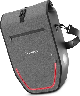Produktbild von ELONEO Fahrradtasche für Gepäckträger mit LED Licht, 28L - 100% wasserdicht mit Tragegriff und Schultergurt, Fahrradtasche Gepäckträger, Fahrrad Gepäckträgertasche, grau