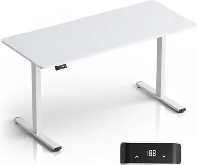 Immagine prodotto di Scrivania da ufficio regolabile elettricamente 140x60 cm, altezza regolabile fino a 60 kg, motore 25 mm/s, piano di lavoro regolabile in altezza, bianco