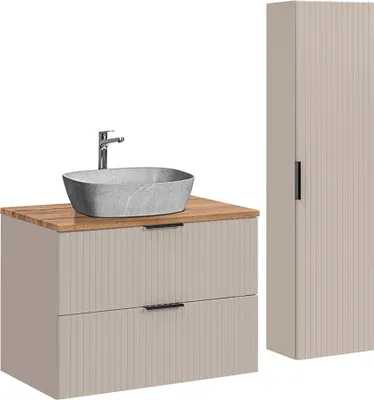 Produktbild von Waschtisch und Hängesäule 80.6cm Adriel mit 2 Schubladen, Beige