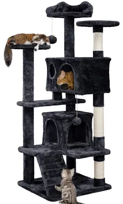 Produktbild von Yaheetech 139 cm Kratzbaum groß Stabiler Katzenbaum mit 2 Höhlen schwarz